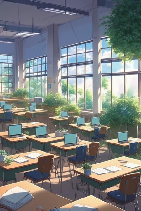 00019-1641237057-_lora_Makoto Shinkai Style_1_Makoto Shinkai Style - a college software development club with 5 computers, desks, chairs, writing.png